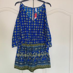 3/4 sleeve, cold shoulder, poly romper. NWT